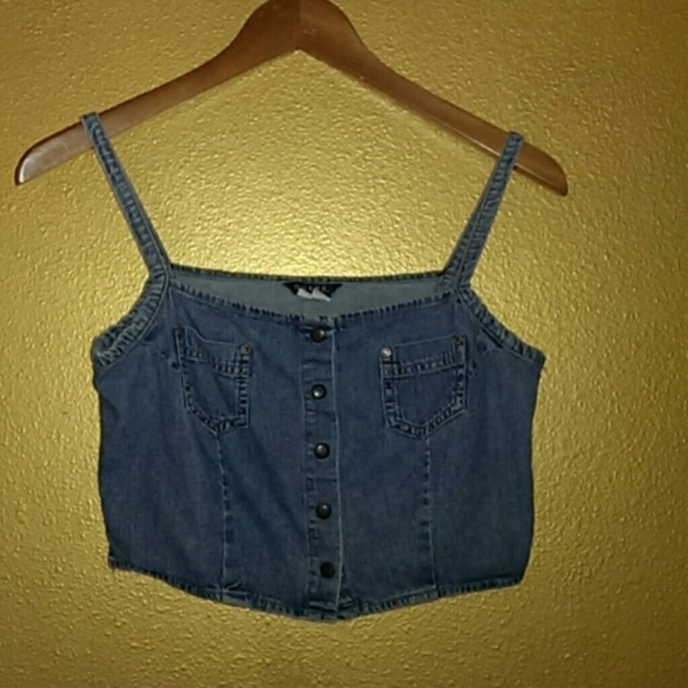 Guess button down jean crop top